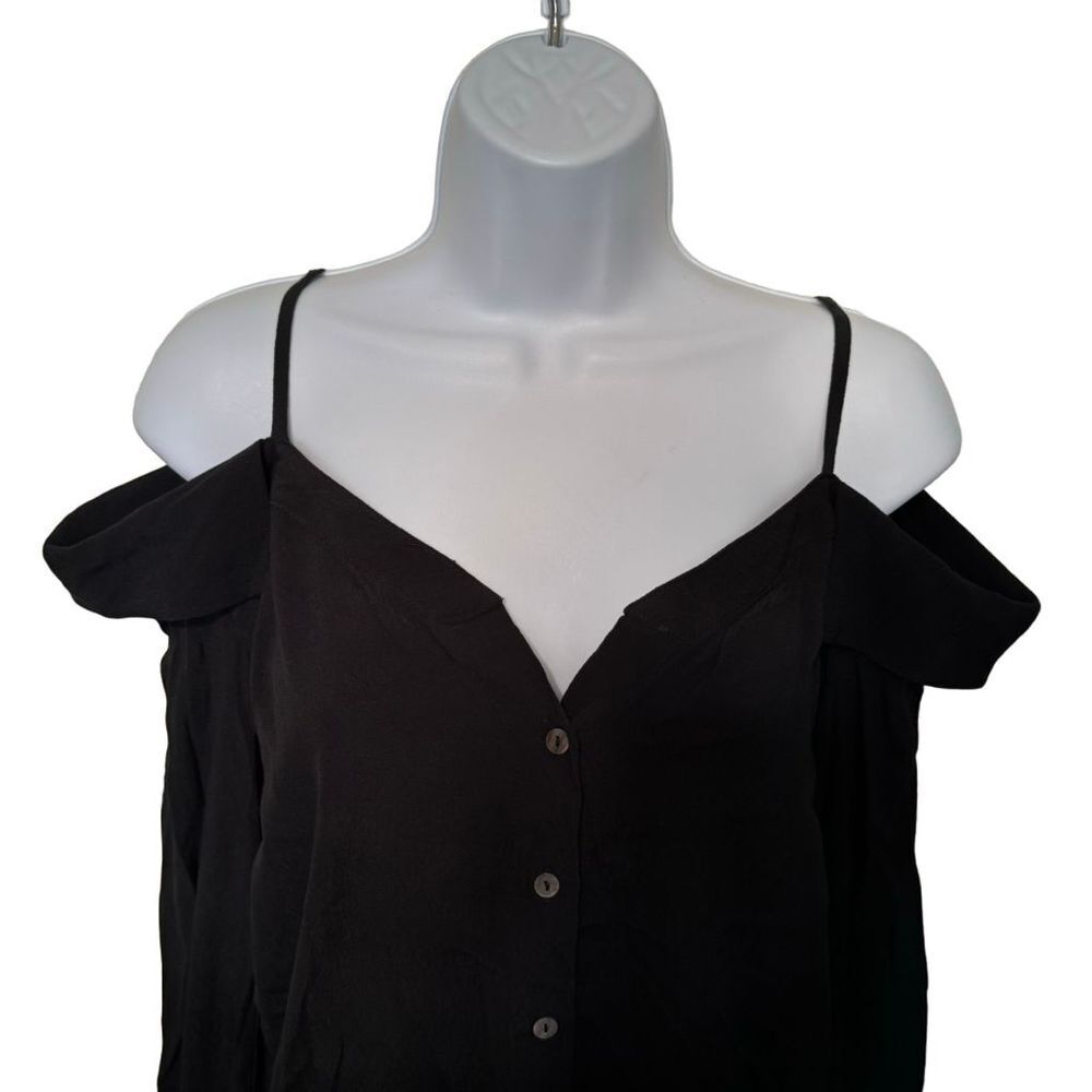 VICI Women Off Shoulder Black Blouse Long Sleeve Medium Cold Shoulder Shirt - Picture 8 of 11